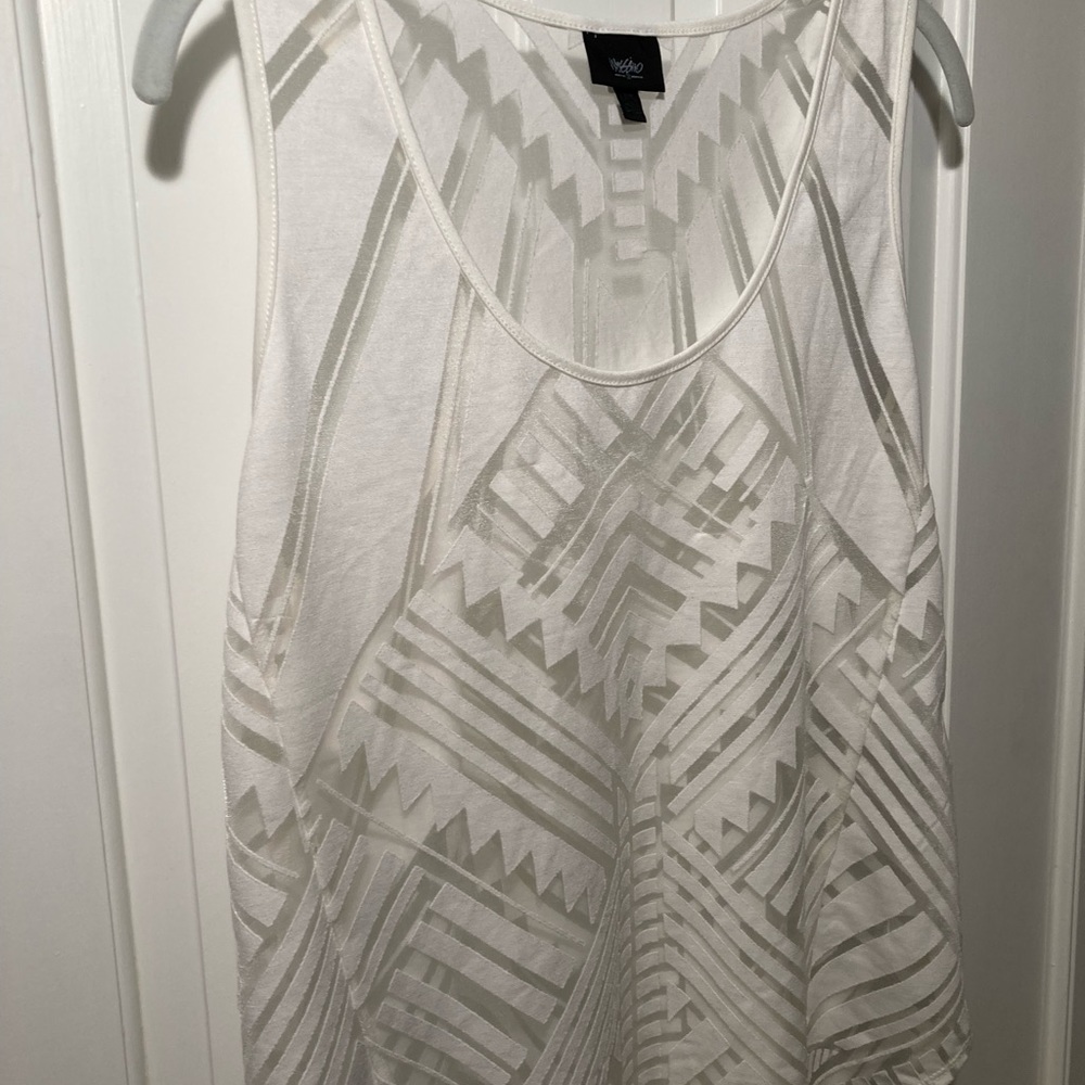 Mossimo Medium White Tank Top Shirt Geometric Aztec Pattern See Through Stripe - Picture 3 of 11